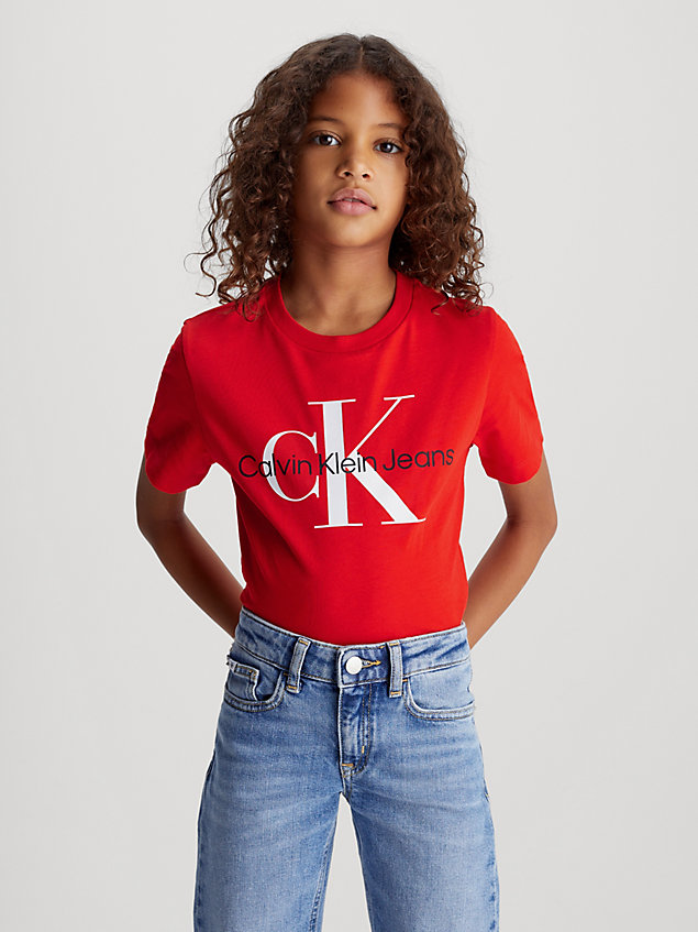 red kids' monogram t-shirt for kids unisex calvin klein jeans