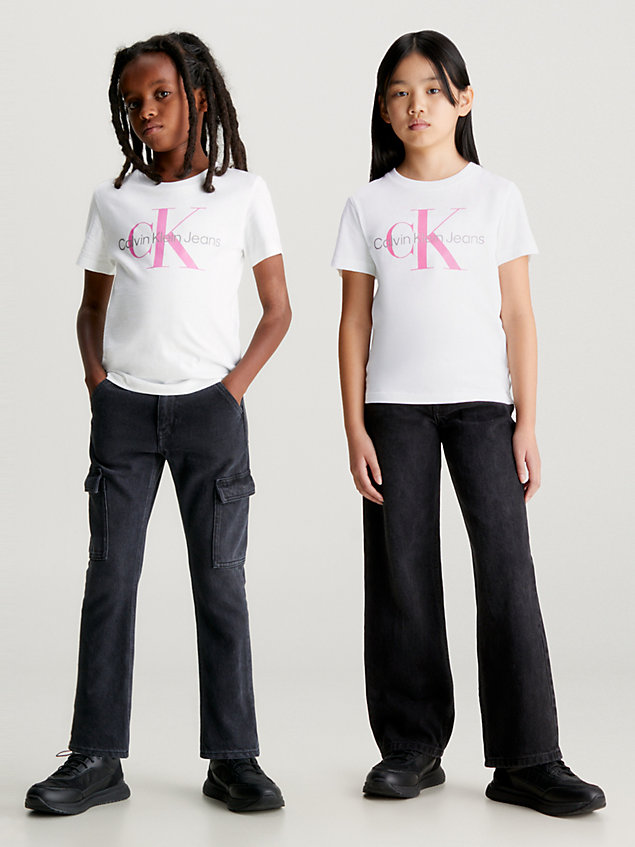 t-shirt con monogramma bambino white da kids unisex calvin klein jeans