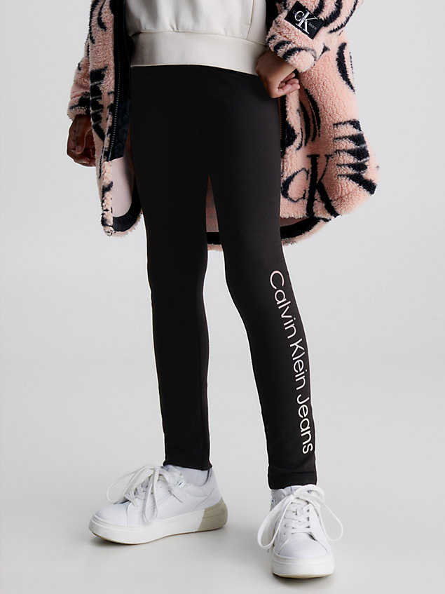 black wąskie legginsy z logo dla kids unisex - calvin klein jeans