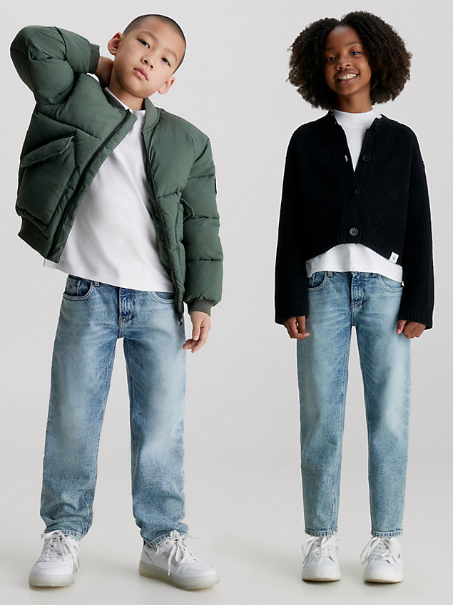 jean straight mid rise pour enfant blue pour kids unisex calvin klein jeans