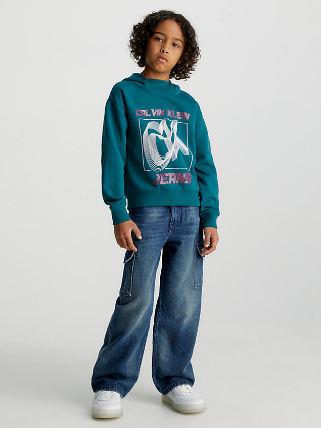 blue bluza unisex z kapturem z logo dla kids unisex - calvin klein jeans
