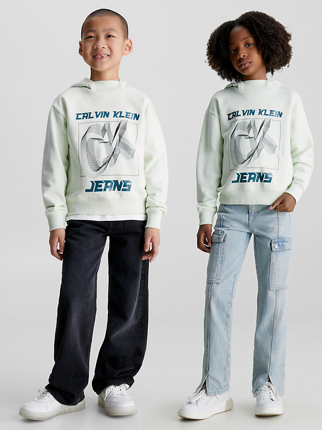 green bluza unisex z kapturem z logo dla kids unisex - calvin klein jeans
