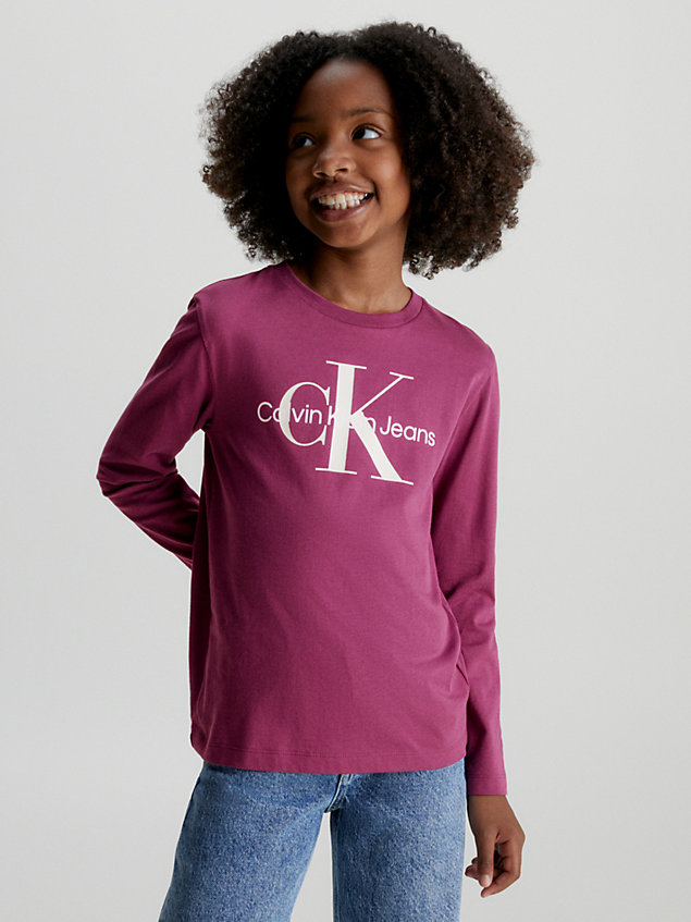 t-shirt unisexe à manches longues avec logo purple pour kids unisex calvin klein jeans