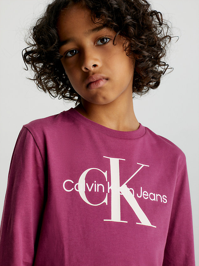 t-shirt con logo a maniche lunghe unisex purple da kids unisex calvin klein jeans
