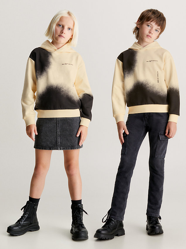 beige kids' relaxed spray print hoodie for kids unisex calvin klein jeans