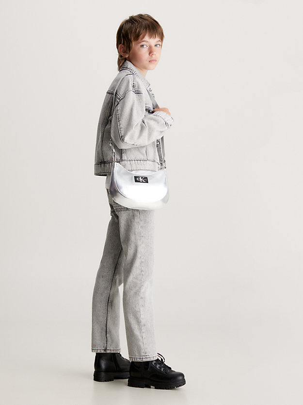 silver kids' metallic shoulder bag for kids unisex calvin klein jeans
