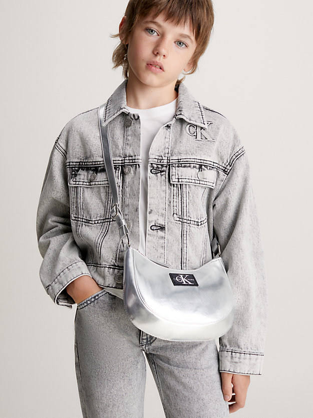 silver kids' metallic shoulder bag for kids unisex calvin klein jeans