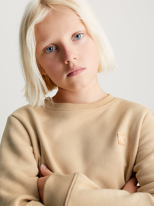 warm sand kids' monogram terry sweatshirt for kids unisex calvin klein jeans