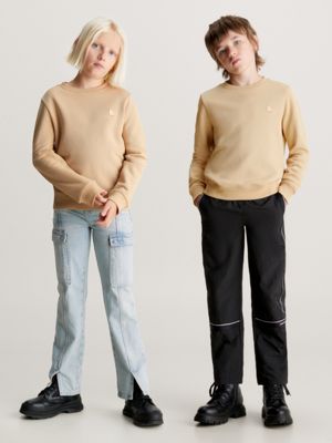 beige monogramm-sweatshirt aus frottee für kinder für unisex kinder - calvin klein jeans