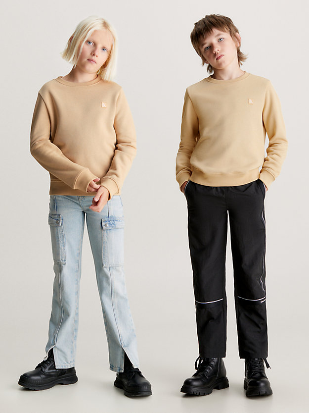 warm sand kids' monogram terry sweatshirt for kids unisex calvin klein jeans