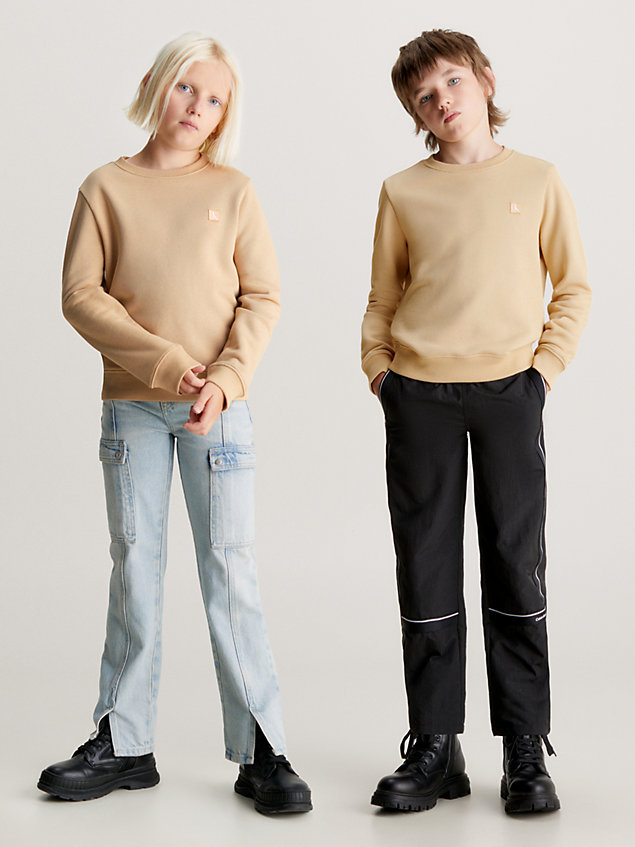 felpa in spugna monogram bambino beige da kids unisex calvin klein jeans