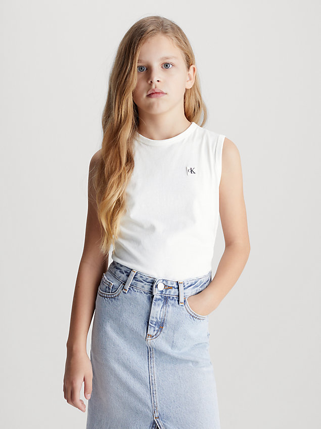 white monogramm-tanktop für kinder für kids unisex - calvin klein jeans