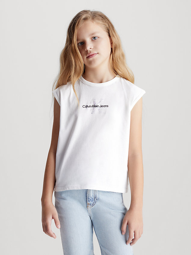 white kids' metallic logo tank top for kids unisex calvin klein jeans