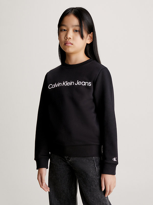 ck black dziecięca bluza z logo z materiału frotte dla dzieci unisex - calvin klein jeans