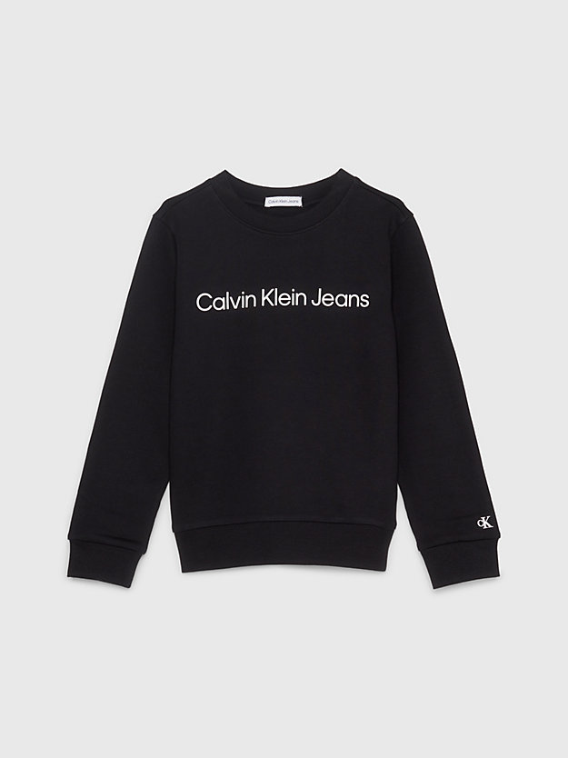 ck black kids' logo terry sweatshirt for kids unisex calvin klein jeans