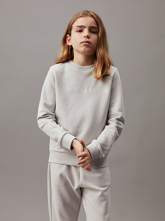 grey kids' logo terry sweatshirt for kids unisex calvin klein jeans