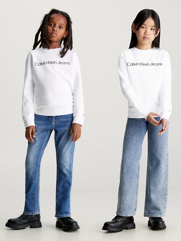white unisex logo sweatshirt for kids unisex calvin klein jeans
