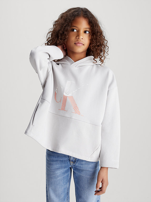 grey kids' relaxed terry monogram hoodie for kids unisex calvin klein jeans