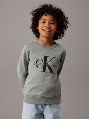 meteor green kids' terry logo sweatshirt for kids gender inclusive calvin klein jeans