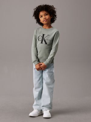 meteor green kids' terry logo sweatshirt for kids gender inclusive calvin klein jeans