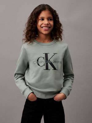 green kids' terry logo sweatshirt for kids gender inclusive calvin klein jeans