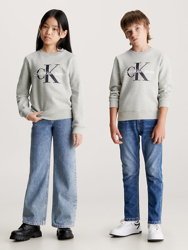 light grey heather kids' logo sweatshirt for kids unisex calvin klein jeans