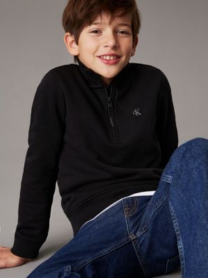 ck black kids' relaxed zip sweatshirt for kids gender inclusive calvin klein jeans