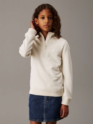 cream kids' relaxed zip sweatshirt for kids gender inclusive calvin klein jeans