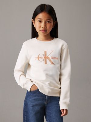 cream kids' logo sweatshirt for kids gender inclusive calvin klein jeans