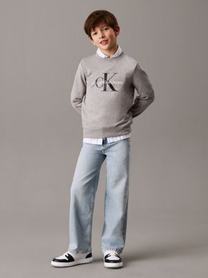 grey heather kids' logo sweatshirt for kids gender inclusive calvin klein jeans