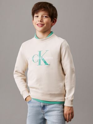 oyster gray kids' logo sweatshirt for kids gender inclusive calvin klein jeans