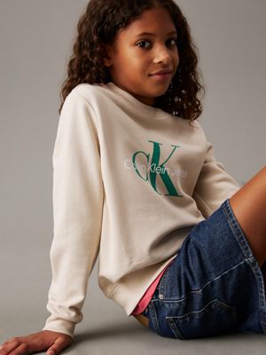 oyster gray kids' logo sweatshirt for kids gender inclusive calvin klein jeans