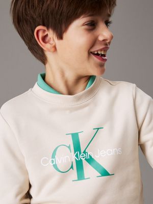 oyster gray kids' logo sweatshirt for kids gender inclusive calvin klein jeans