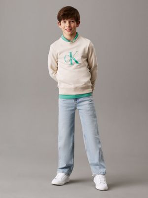 oyster gray kids' logo sweatshirt for kids gender inclusive calvin klein jeans