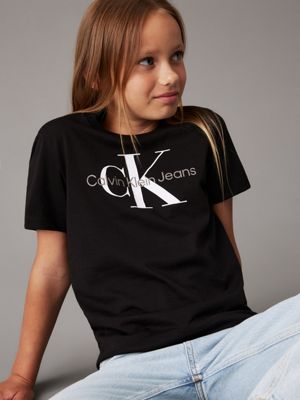 ck black kids' logo t-shirt for kids gender inclusive calvin klein jeans