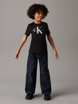 ck black kids' logo t-shirt for kids gender inclusive calvin klein jeans