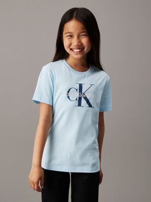 light blue kids' logo t-shirt for kids gender inclusive calvin klein jeans