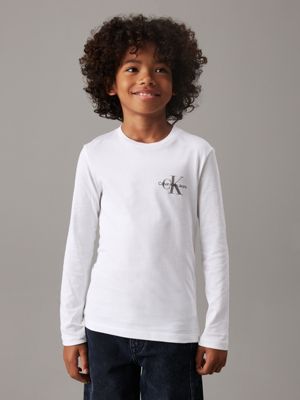 bright white kids' long sleeve t-shirt for kids gender inclusive calvin klein jeans