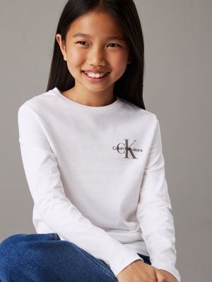 bright white kids' long sleeve t-shirt for kids gender inclusive calvin klein jeans