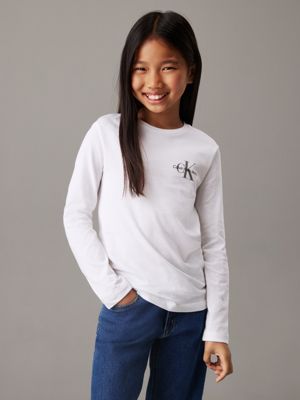 white kids' long sleeve t-shirt for kids gender inclusive calvin klein jeans