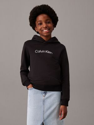 ck black kids' terry hoodie for kids gender inclusive calvin klein jeans