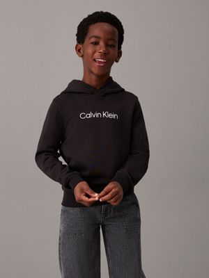 black kids' terry hoodie for kids gender inclusive calvin klein jeans