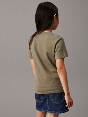 dusty olive dziecięcy t-shirt z logo dla dla dzieci i dla każdej płci - calvin klein jeans