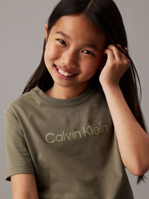 dusty olive dziecięcy t-shirt z logo dla dla dzieci i dla każdej płci - calvin klein jeans
