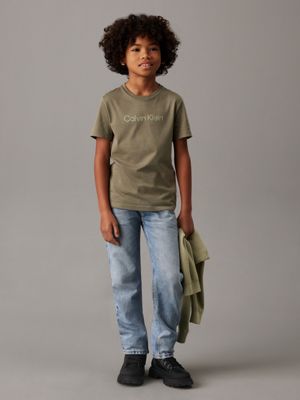 dusty olive dziecięcy t-shirt z logo dla dla dzieci i dla każdej płci - calvin klein jeans