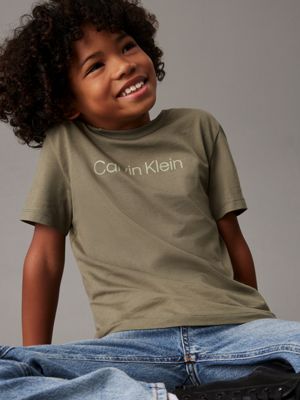 olive green kids' logo t-shirt for kids gender inclusive calvin klein jeans