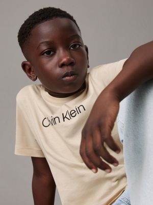 classic beige / neptune waves kids' 2 pack logo t-shirts for kids gender inclusive calvin klein jeans