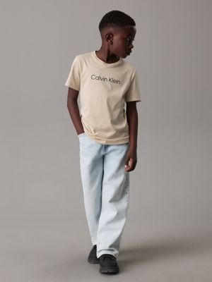 classic beige / neptune waves kids' 2 pack logo t-shirts for kids gender inclusive calvin klein jeans