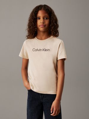 classic beige / neptune waves kids' 2 pack logo t-shirts for kids gender inclusive calvin klein jeans