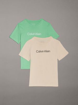 beige kids' 2 pack logo t-shirts for kids gender inclusive calvin klein jeans